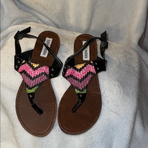 Steve Madden Black Beaded Strap Sandals - Picture 1 of 6